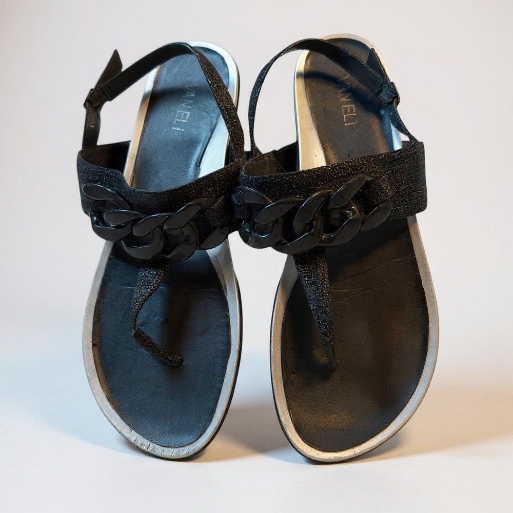 VANELI Thong Sandals Black Chain Detail Strappy Summer Shoes